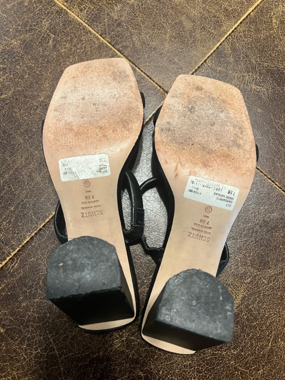 Schutz Ully Black Leather Square Toe Block Heel Sandals 7.5 Minimalist 90s - Picture 5 of 10